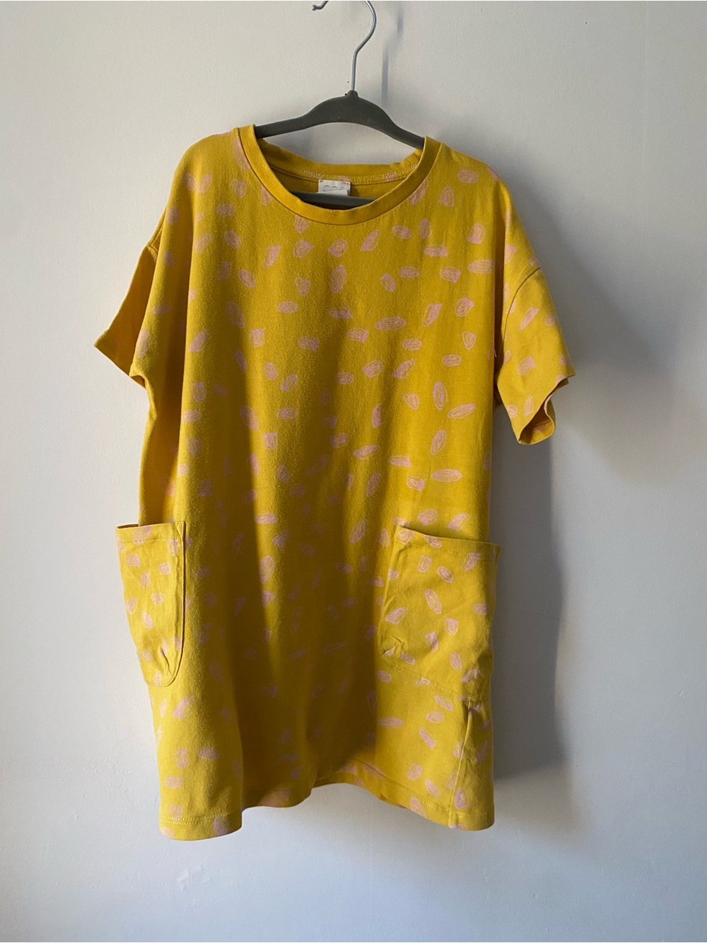 COS Yellow Short Sleeve Pocket Tee Dress with Pink Spot Print